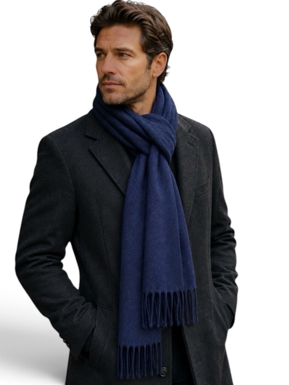 Nordstrom Rack 100% Cashmere Navy Blue Fringe Scarf One Size NWOT